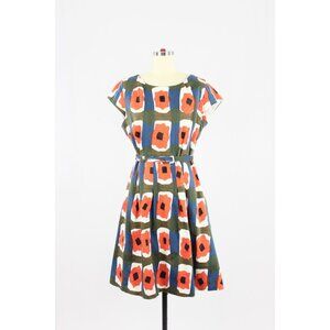 WALLIS 1923 Poppy Floral Stretch Cotton Twill Belted Fit & Flare Dress, Size 14